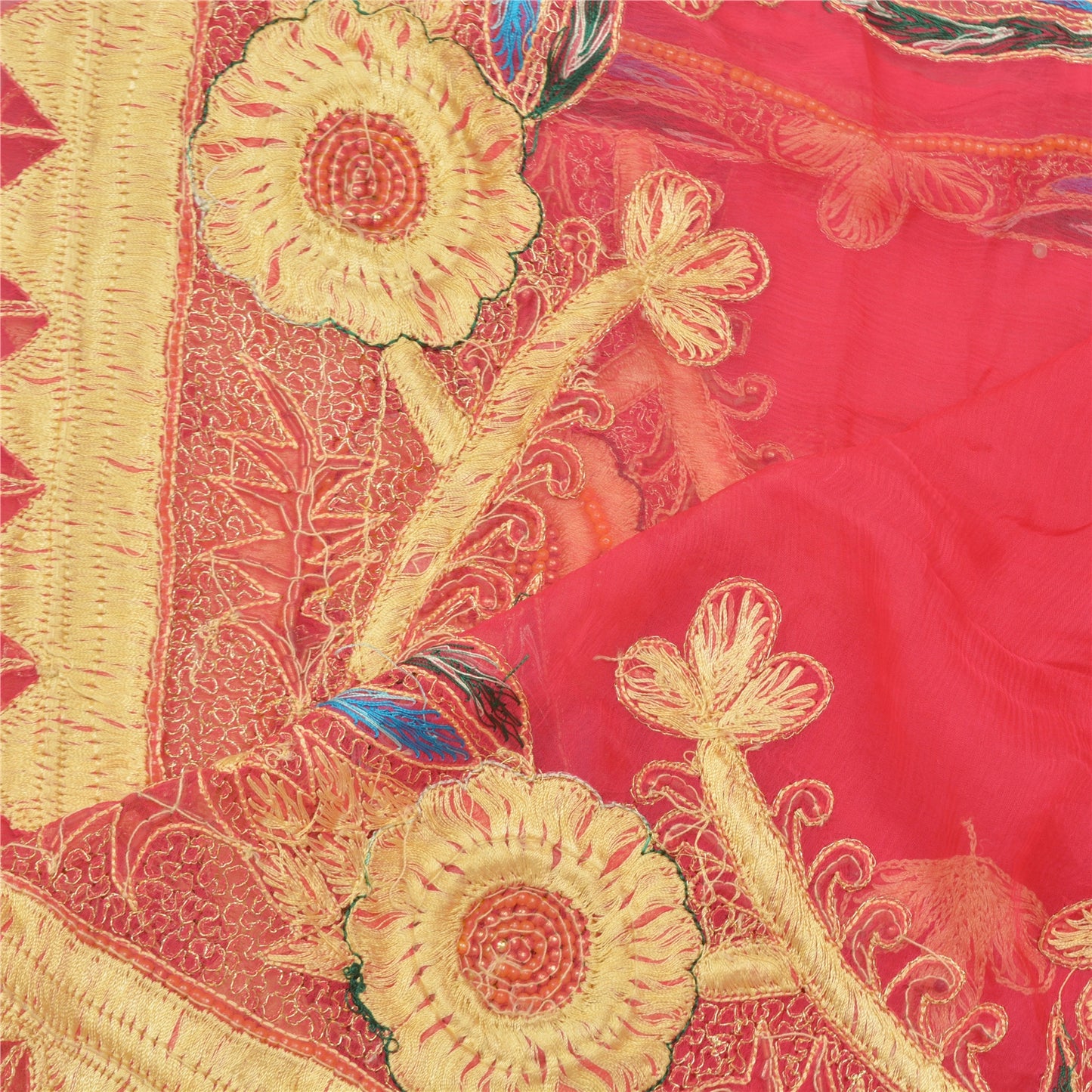 Санскрити Винтаж Дупатта Длинный Палантин Чистый Шифон Шелк Розовый Шарфы Ручной Работы Бисером