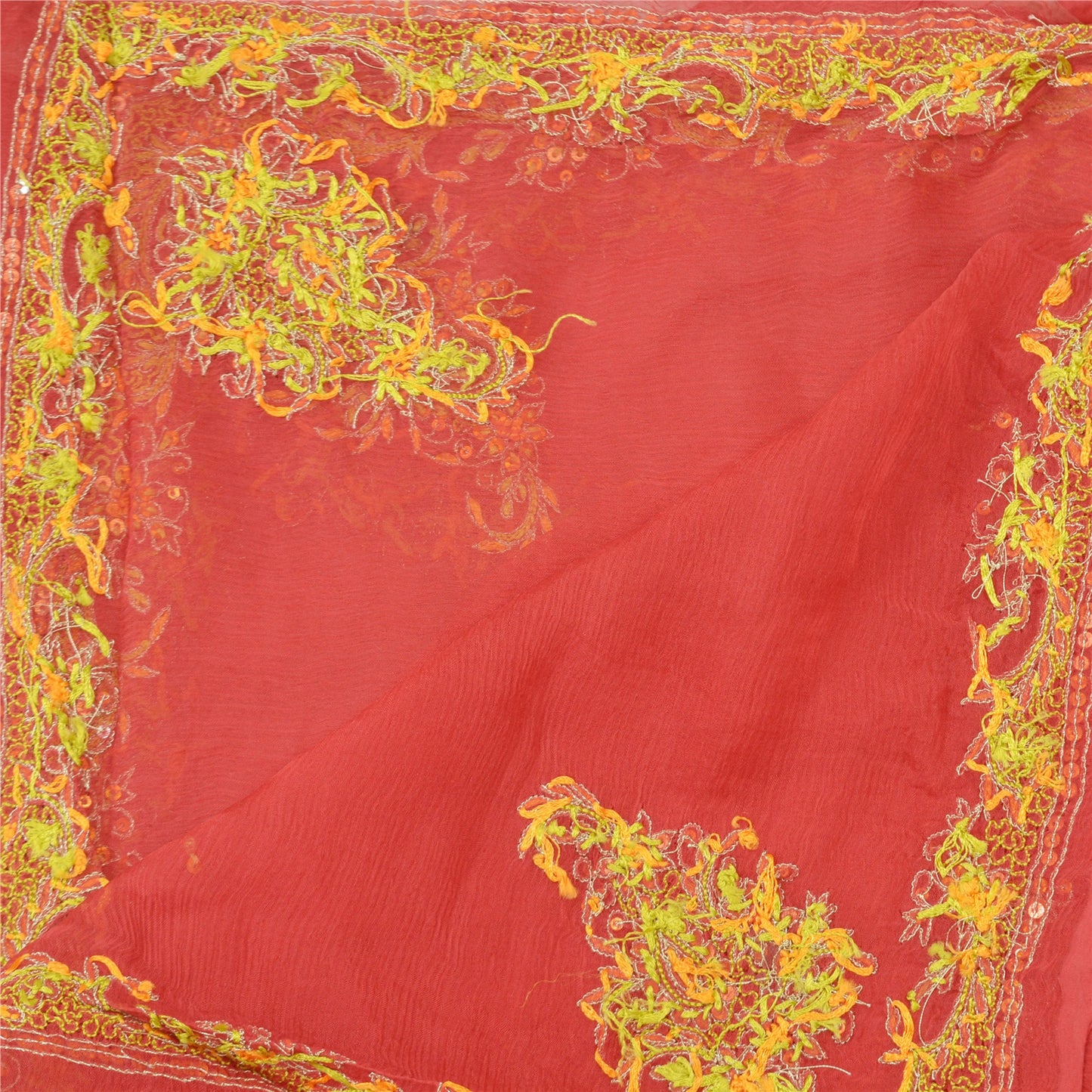 Sanskriti Vintage Dupatta Long Stole Pure Chiffon Silk Red Hand Beaded Veil