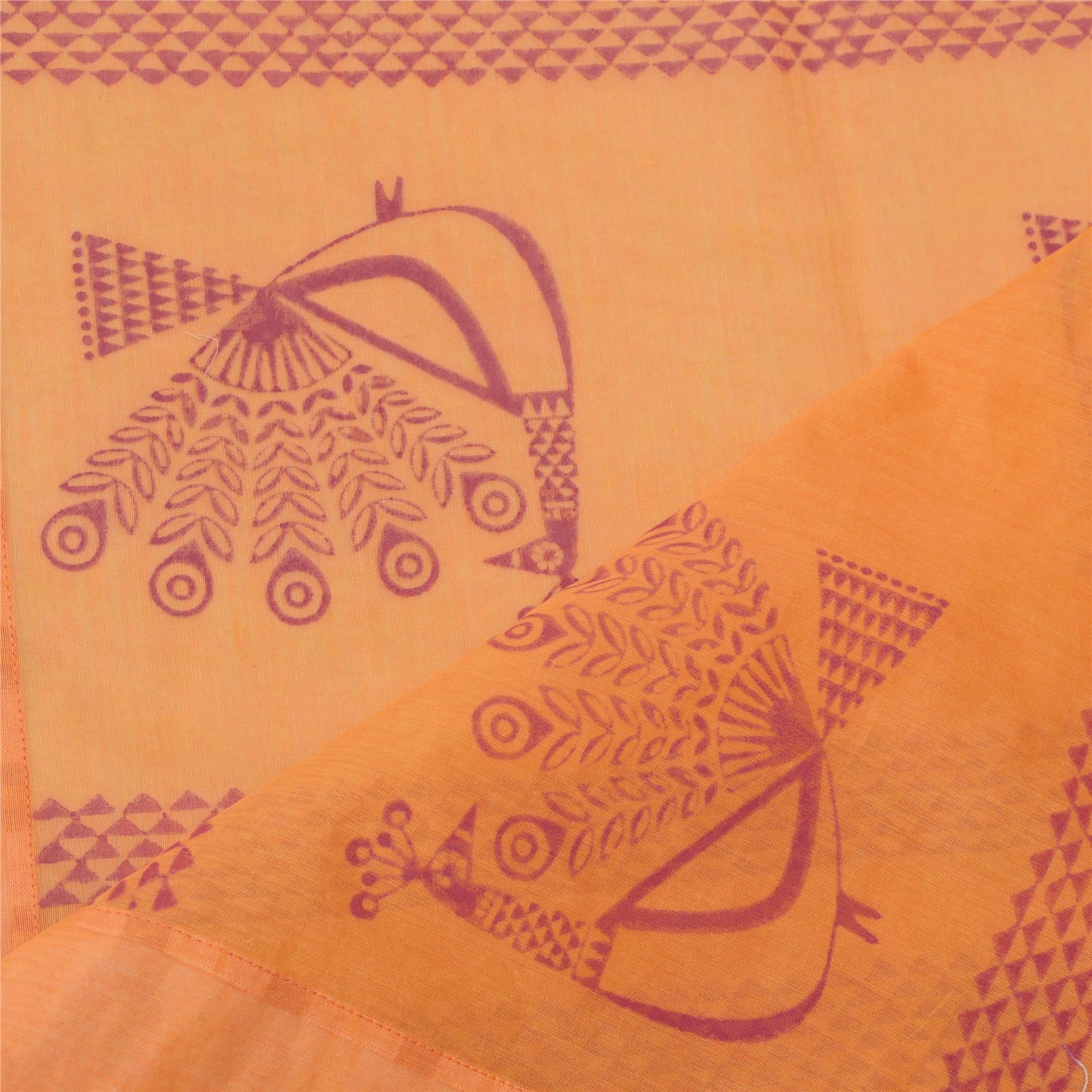 Sanskriti Vintage Dupatta Long Stole Cotton Saffron Block Print & Ikat Hijab