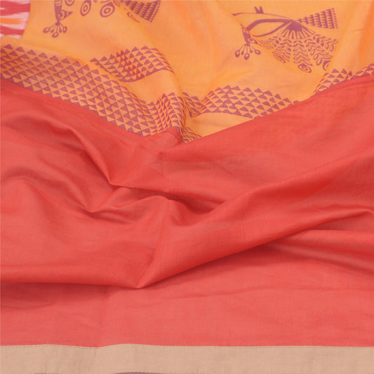 Sanskriti Vintage Dupatta Long Stole Cotton Saffron Block Print & Ikat Hijab