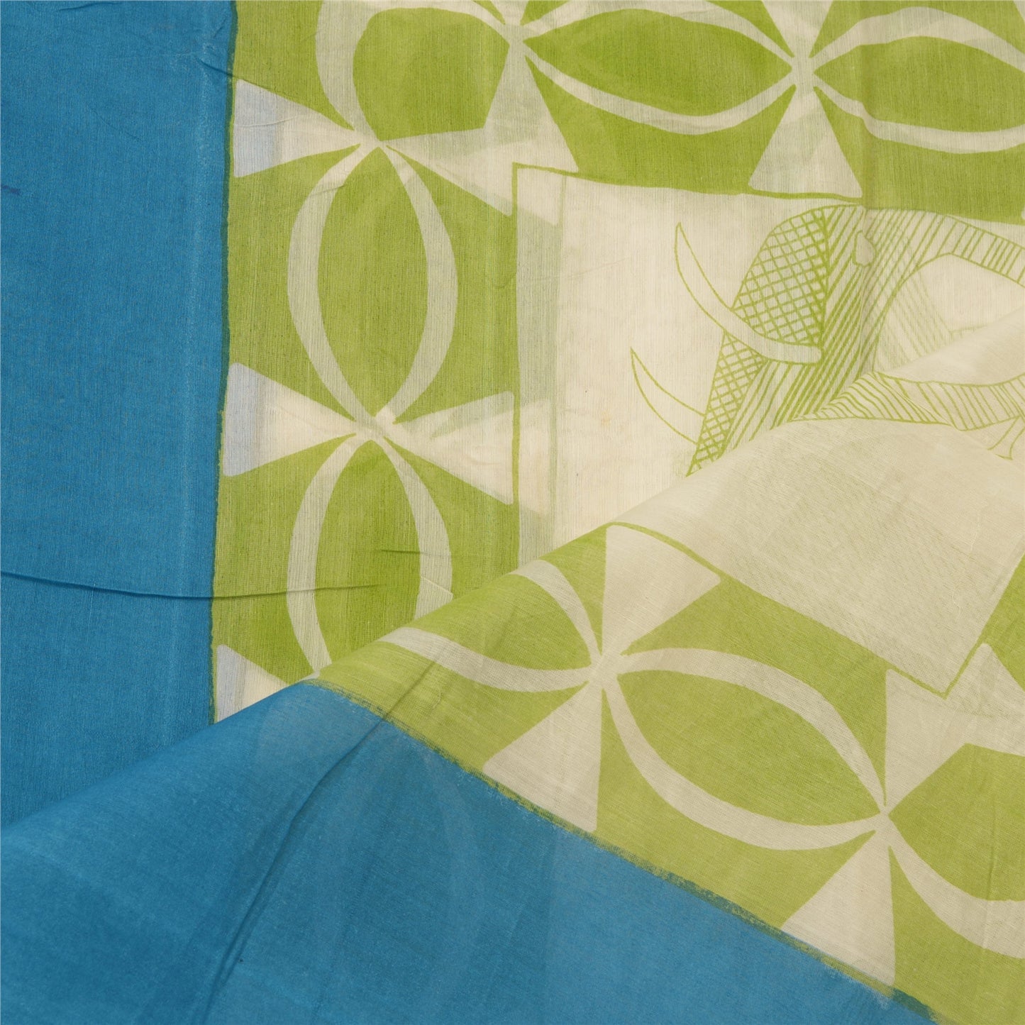 Sanskriti Vintage Dupatta Long Stole Cotton White Animal Printed Wrap Scarves