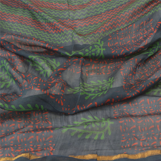 Sanskriti Vintage Dupatta Long Stole Cotton Teal Scarves Block Printed Hijab