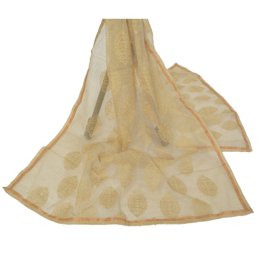Sanskriti Vintage Dupatta Long Stole Net Mesh Beige Veil Embroidered Scarves