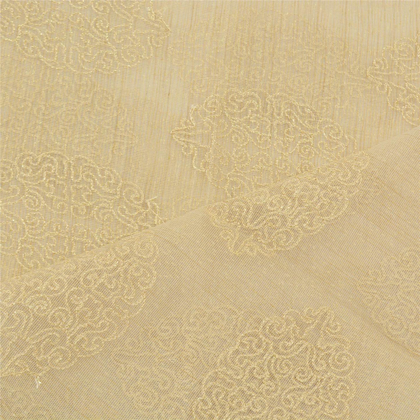 Sanskriti Vintage Dupatta Long Stole Net Mesh Beige Veil Embroidered Scarves