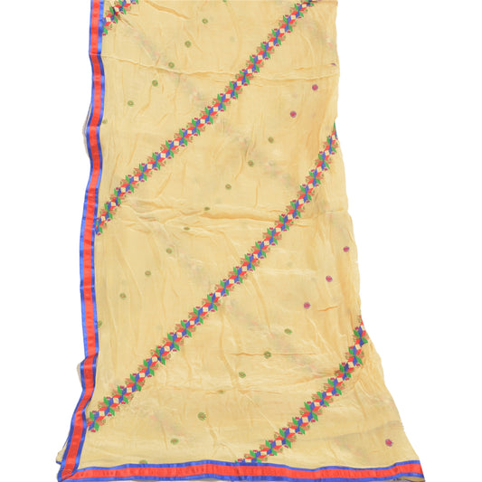 Sanskriti Vintage Dupatta Long Stole Pure Silk Ivory Embroidered Wrap Scarves