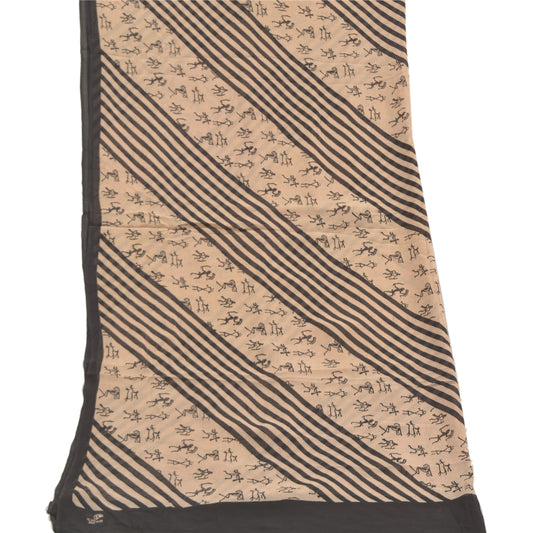 Sanskriti Vintage Dupatta Long Stole Georgette Bege Warli Printed Wrap Scarves