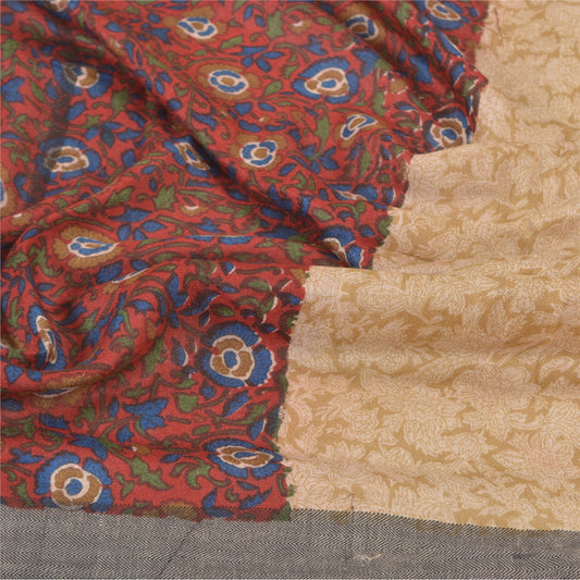 Sanskriti Vintage Dupatta Long Stole Woolen Cream Hijab Printed Wrap Soft Shawl