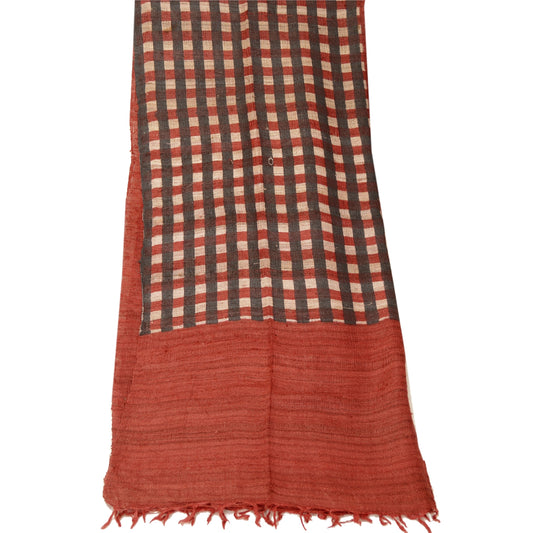 Sanskriti Vintage Dupatta Long Stole Handloom Brick Red Hijab Wrap Shawl