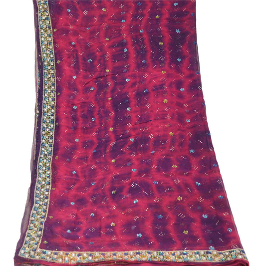 Sanskriti Vintage Dupatta Long Stole Purple Pure Chiffon Silk Veil Hand Beaded Tie-Dye Veil Crafting, Upcycling, Recycling, Dress Making