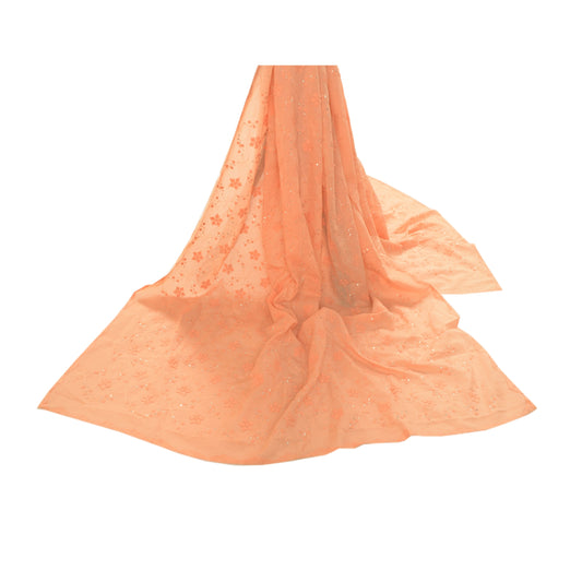 Sanskriti Vintage Dupatta Long Stole Cotton Peach Scarves Hand Beaded Veil