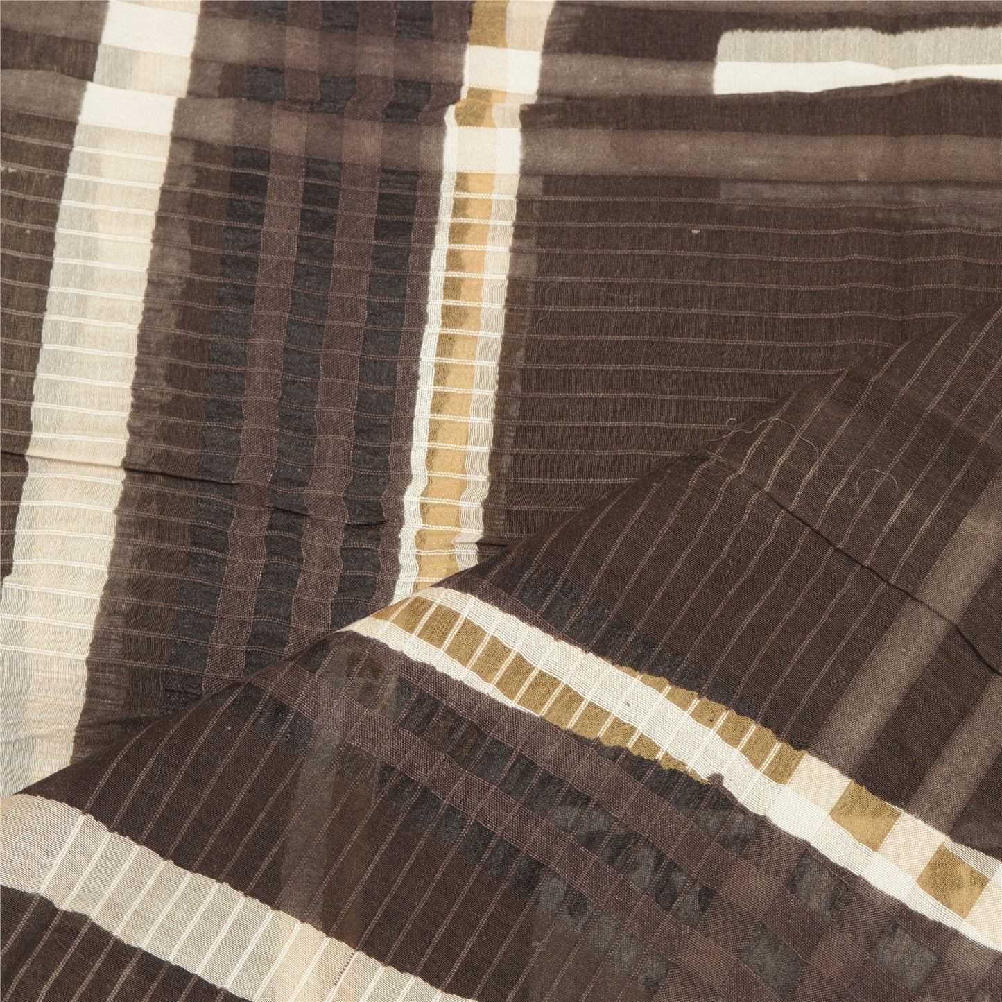 Sanskriti Vintage Dupatta Long Stole Cotton Dark Brown Printed Wrap Scarves