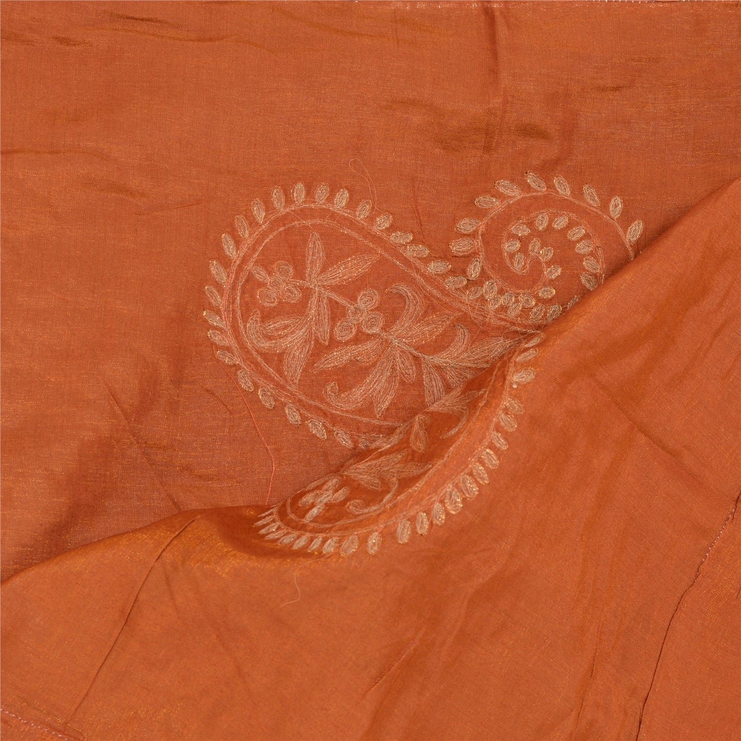 Sanskriti Vintage Dupatta Long Stole Cotton Rusty Orange Embroidered Wrap Hijab
