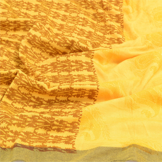 Sanskriti Vintage Dupatta Long Stole Woolen Lemon Shawl Printed Soft Hijab