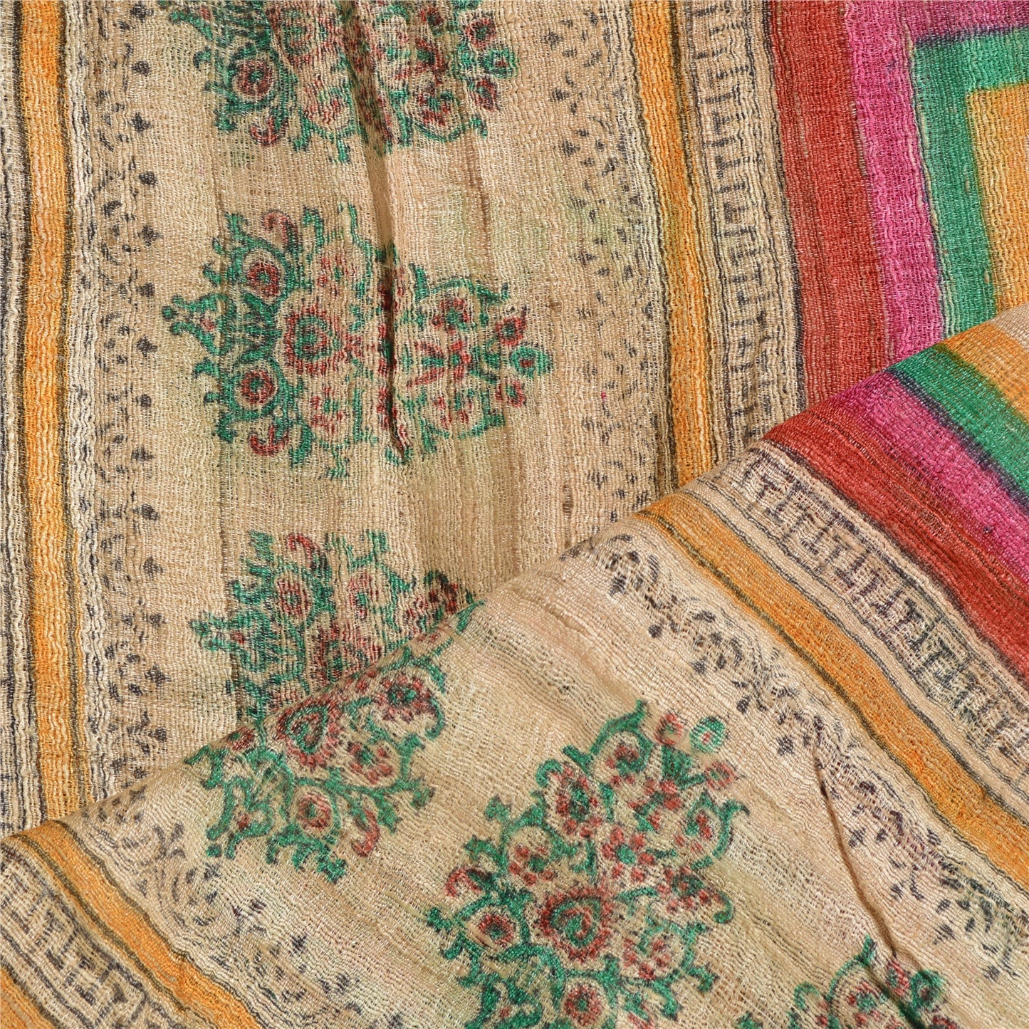 Sanskriti Vintage Dupatta Long Stole Handloom Floral Hijab Printed Wrap Shawl