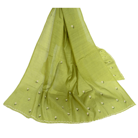 Sanskriti Vintage Dupatta Long Stole Art Silk Green Hand Embroidered Wrap Shawl