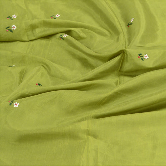 Sanskriti Vintage Dupatta Long Stole Art Silk Green Hand Embroidered Wrap Shawl