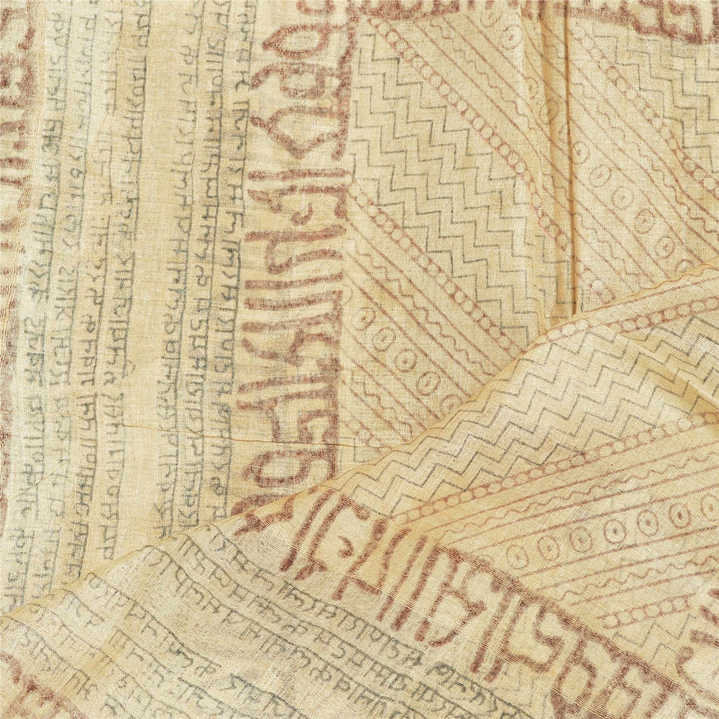 Sanskriti Vintage Dupatta Long Stole Pure Silk Ivory Hijab Printed Scarves