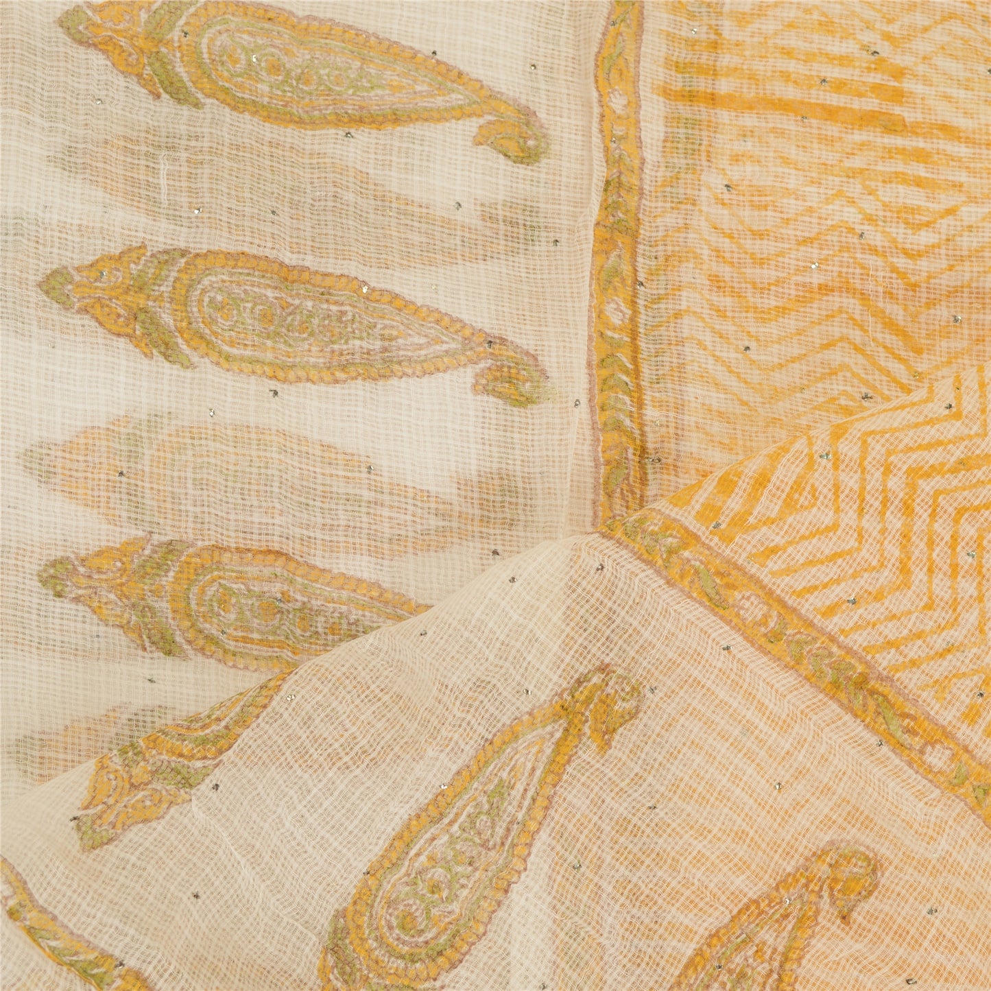 Sanskriti Vintage Dupatta Long Stole Cotton Kota Doria Printed Mukesh Work Veil