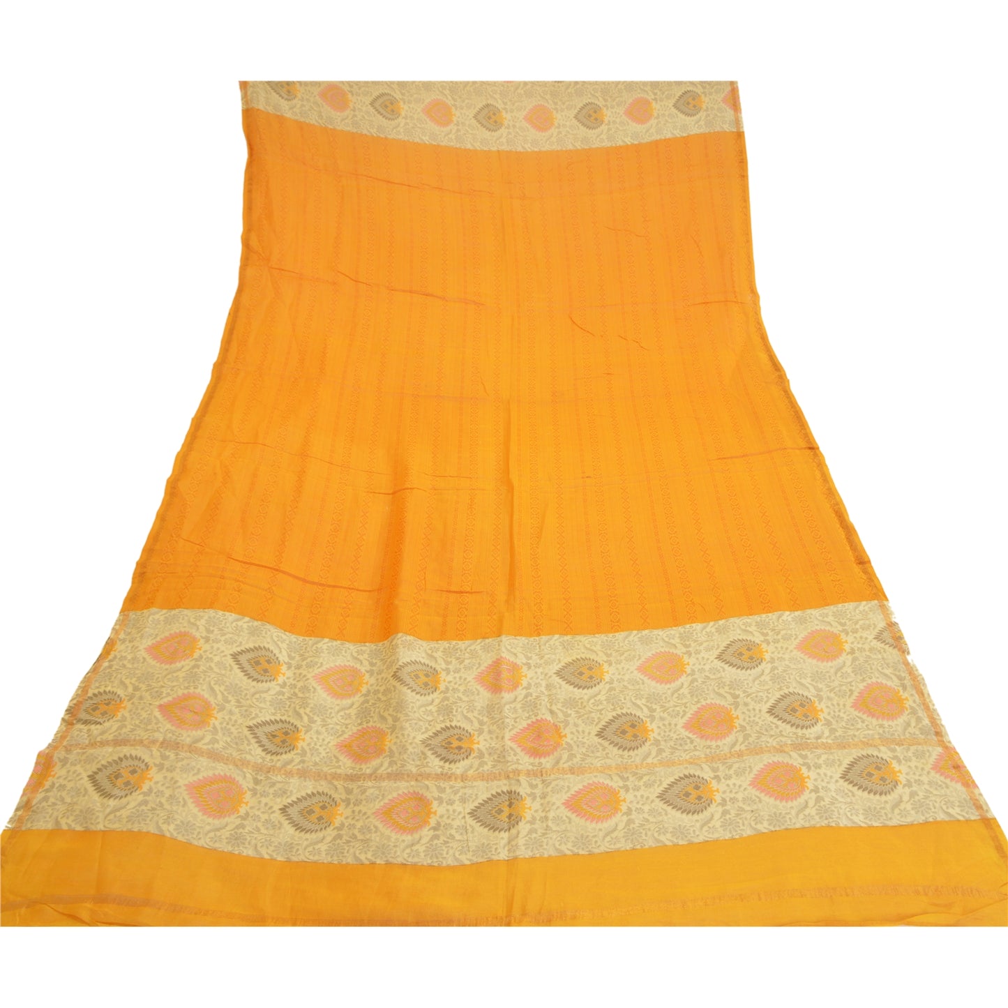 Sanskriti Vintage Dupatta Long Stole Chanderi Saffron Printed Soft Scarves