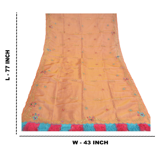 Sanskriti Vintage Dupatta Long Stole Tissue Golden Hand Beaded Zari Scarves