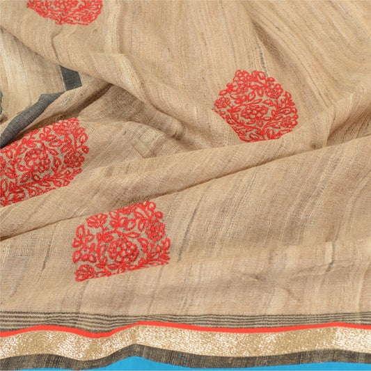 Санскритский винтажный длинный палантин Dupatta, ручное ткачество, вуаль цвета слоновой кости, вышитая шаль