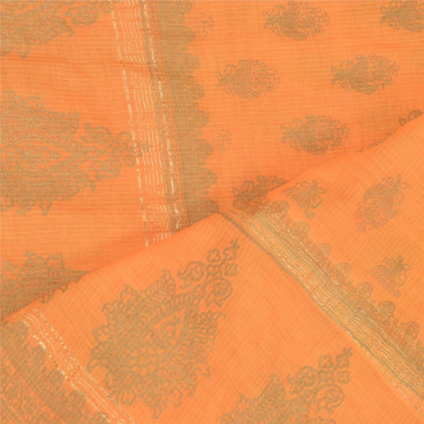 Sanskriti Vintage Dupatta Long Stole Cotton Orange Hand-Block Printed Woven Veil