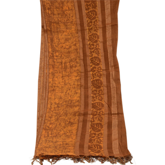 Sanskriti Vintage Dupatta Long Stole Pure Cotton Brown Hijab Batik Work Scarves