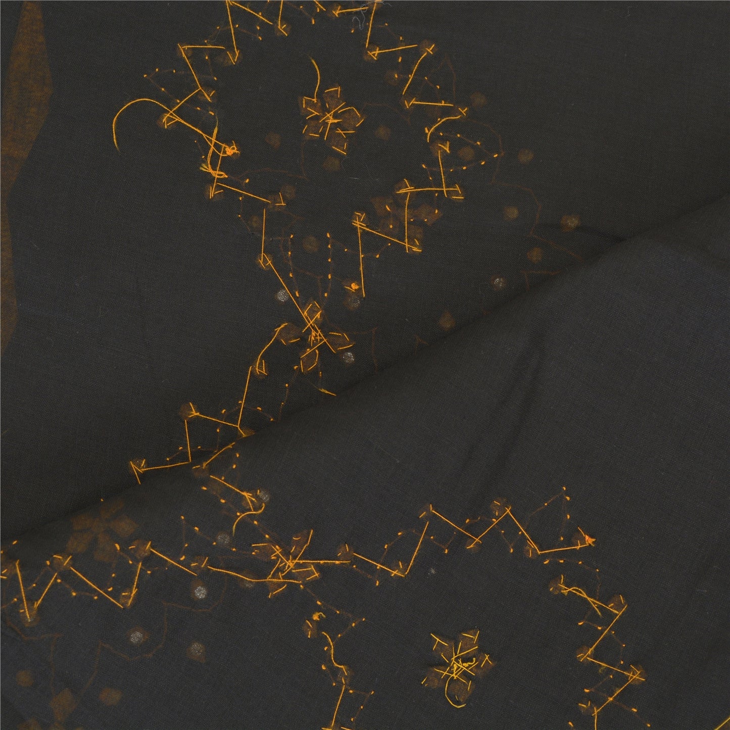 Sanskriti Vintage Dupatta Long Stole Pure Cotton Black Applique Work Scarves