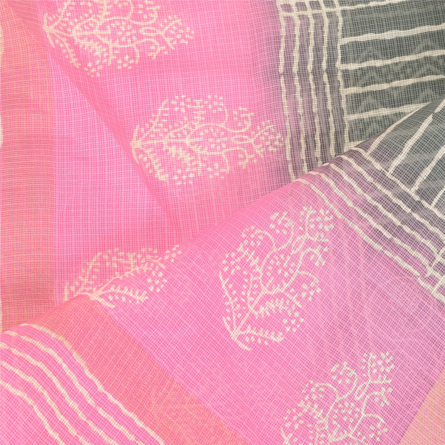 Sanskriti Vintage Dupatta Long Stole Cotton Kota Grey Hijab Printed Shawl