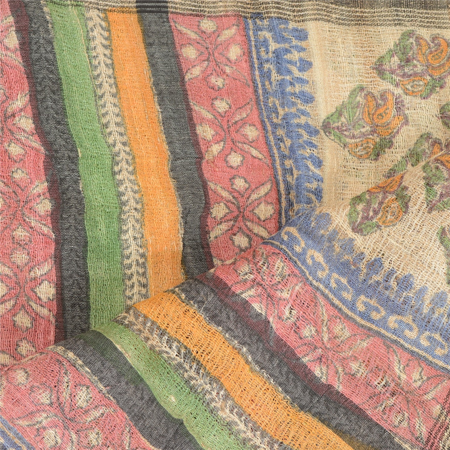 Sanskriti Vintage Dupatta Long Stole Handloom Printed Wrap Hijab Scarves