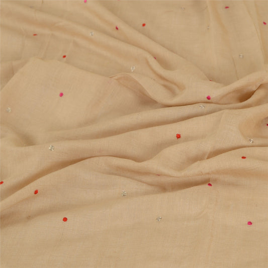 Sanskriti Vintage Dupatta Long Stole Pure Silk Ivory Hijab Embroidered Scarves