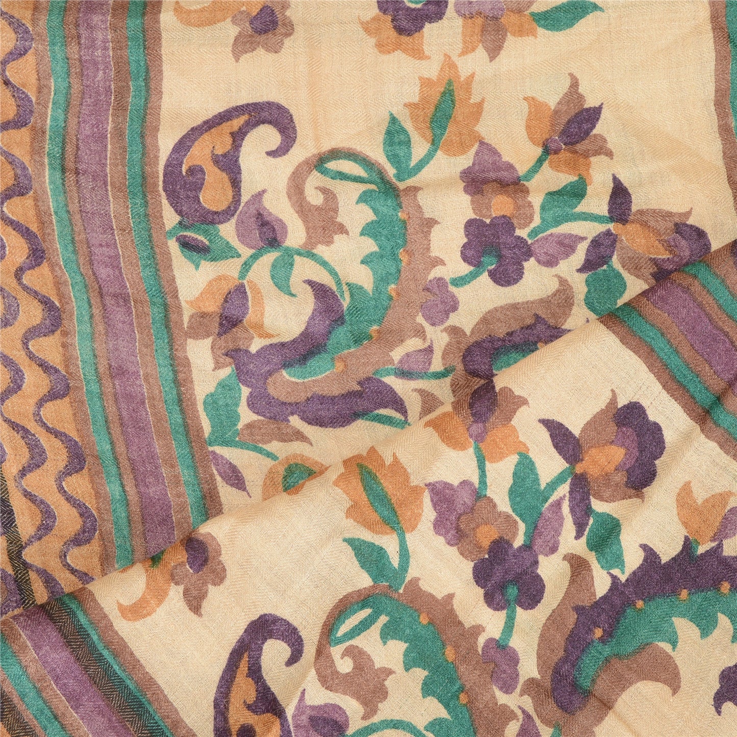 Sanskriti Vintage Dupatta Long Stole Pure Woolen Peach Hijab Printed Shawl