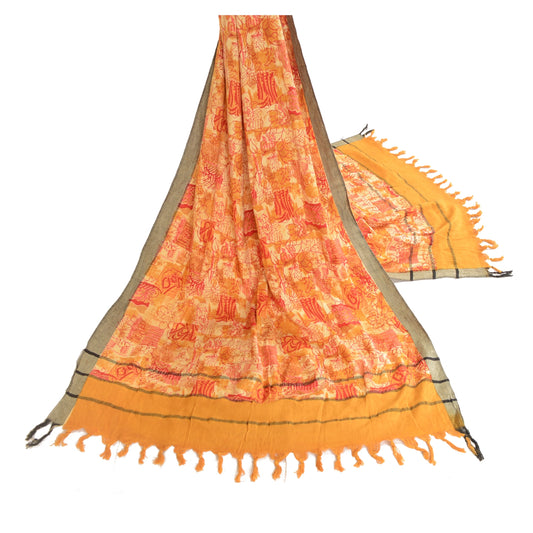 Sanskriti Vintage Dupatta Long Stole Pure Cotton Saffron Hijab Printed Shawl