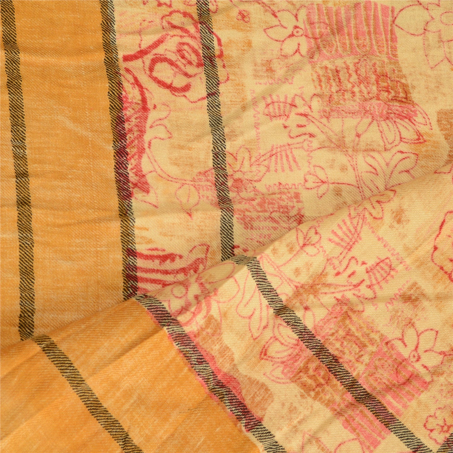 Sanskriti Vintage Dupatta Long Stole Pure Cotton Saffron Hijab Printed Shawl