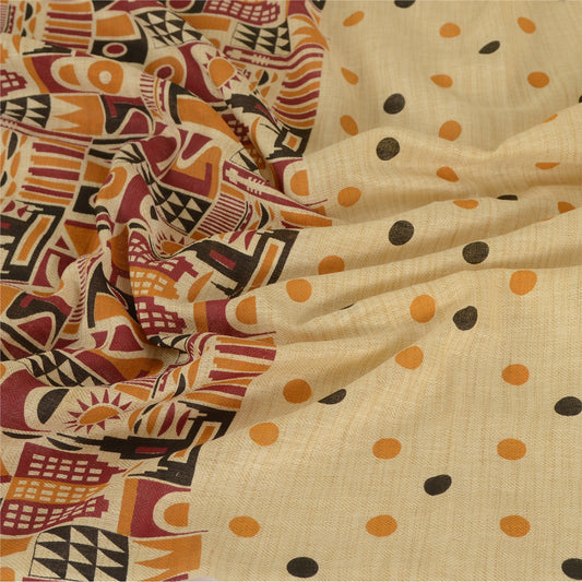 Sanskriti Vintage Dupatta Long Stole Pure Cotton Ivory Shawl Printed Wrap Hijab