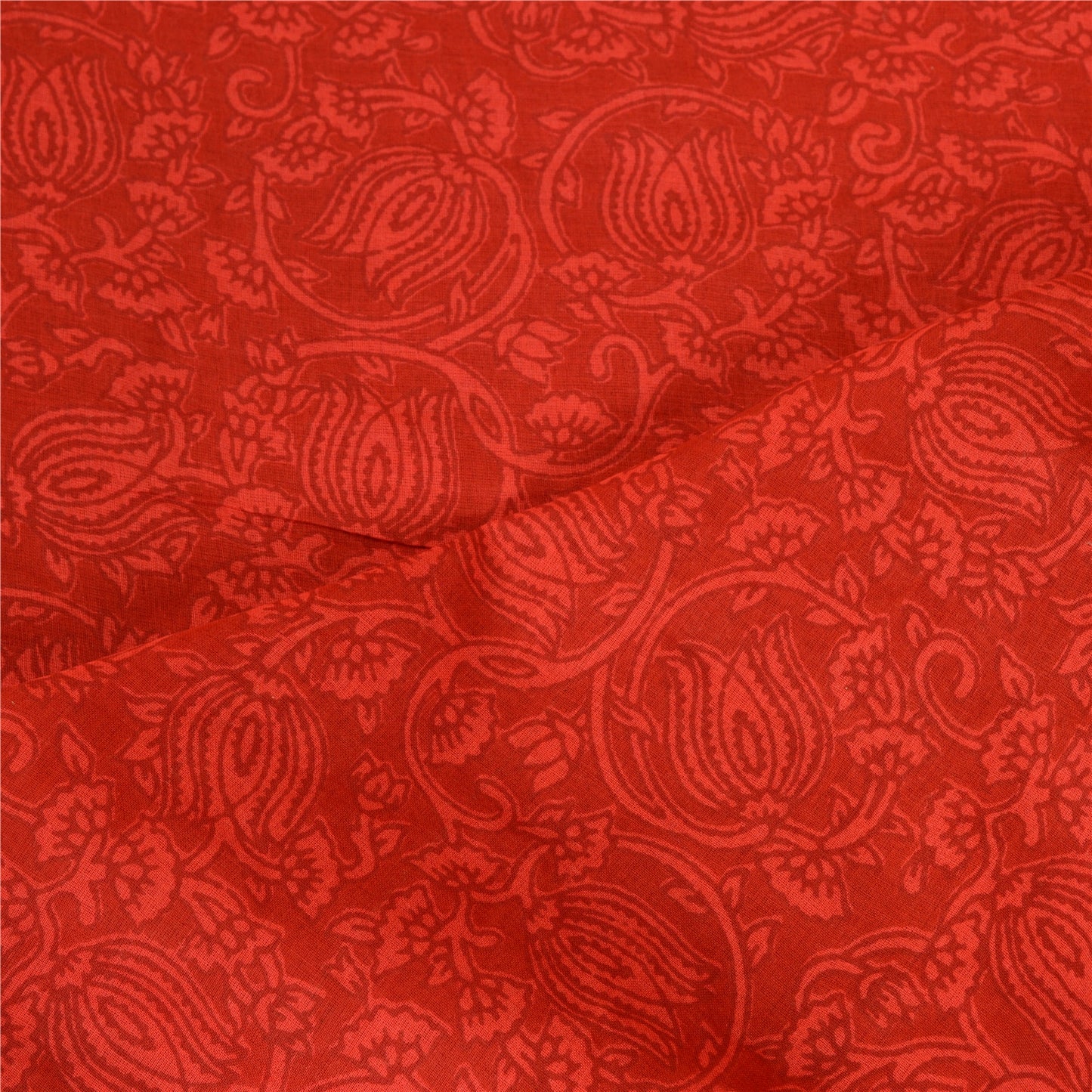 Sanskriti Vintage Dupatta Long Stole Cotton Scarlet Printed Floral Scarves