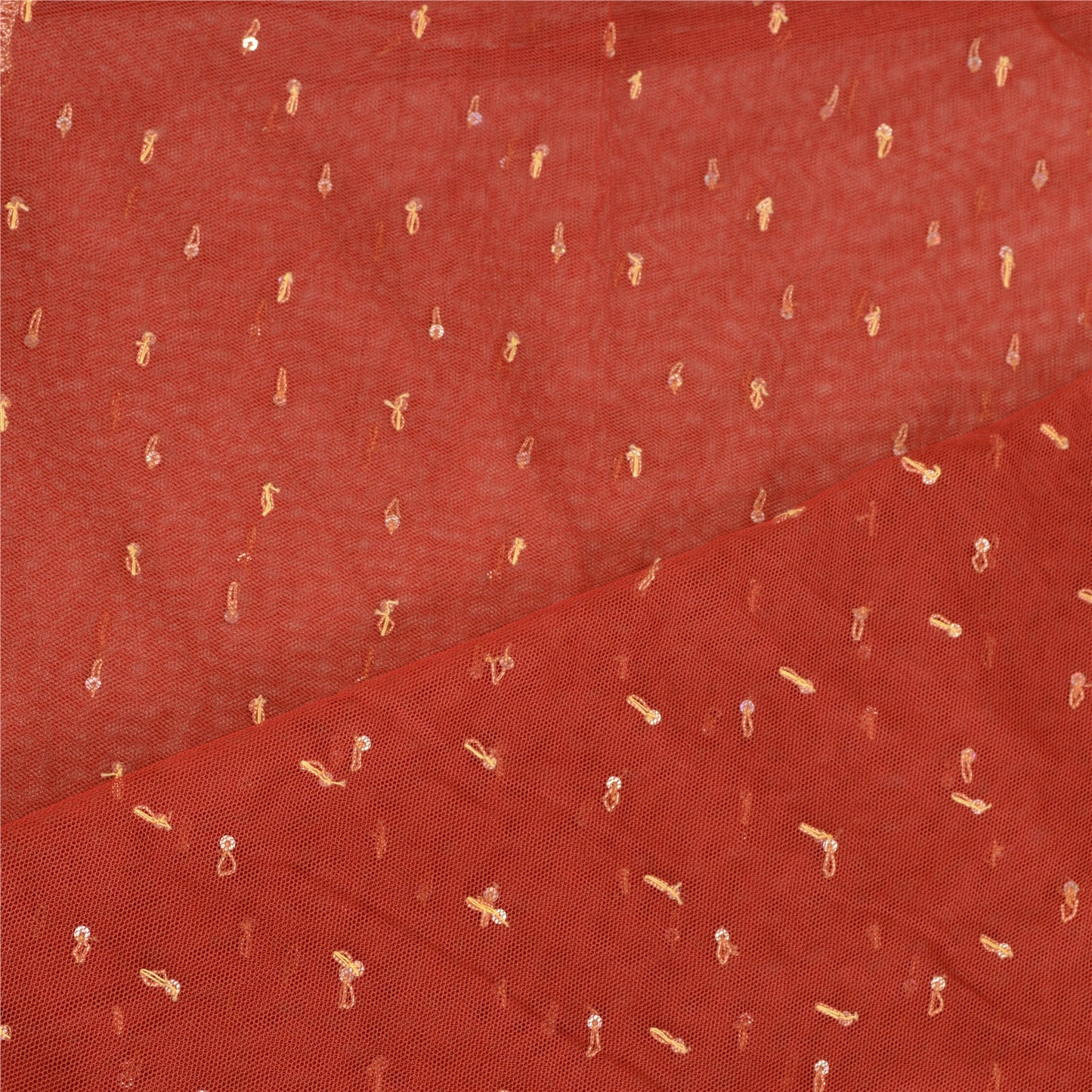 Sanskriti Vintage Dupatta Long Stole Net Mesh Dark Red Veil Hand Beaded Scarves