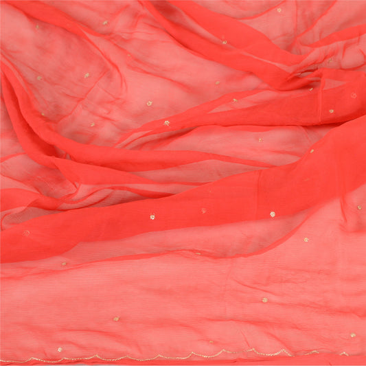 Sanskriti Vintage Dupatta Long Stole Pure Chiffon Silk Scarlet Hand Beaded Veil