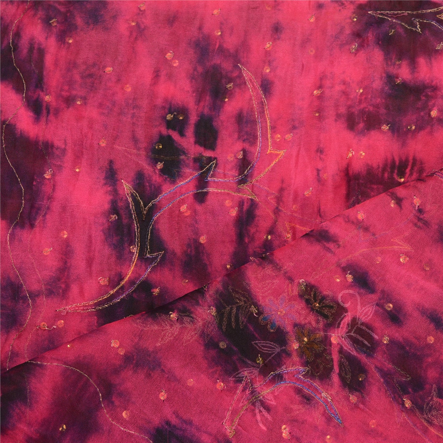 Sanskriti Vintage Dupatta Long Stole Art Silk Pink Hand Beaded Tie-Dye Scarves