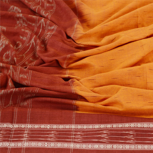 Sanskriti Vintage Dupatta Long Stole Pure Cotton Orange Sambalpuri Woven Ikat