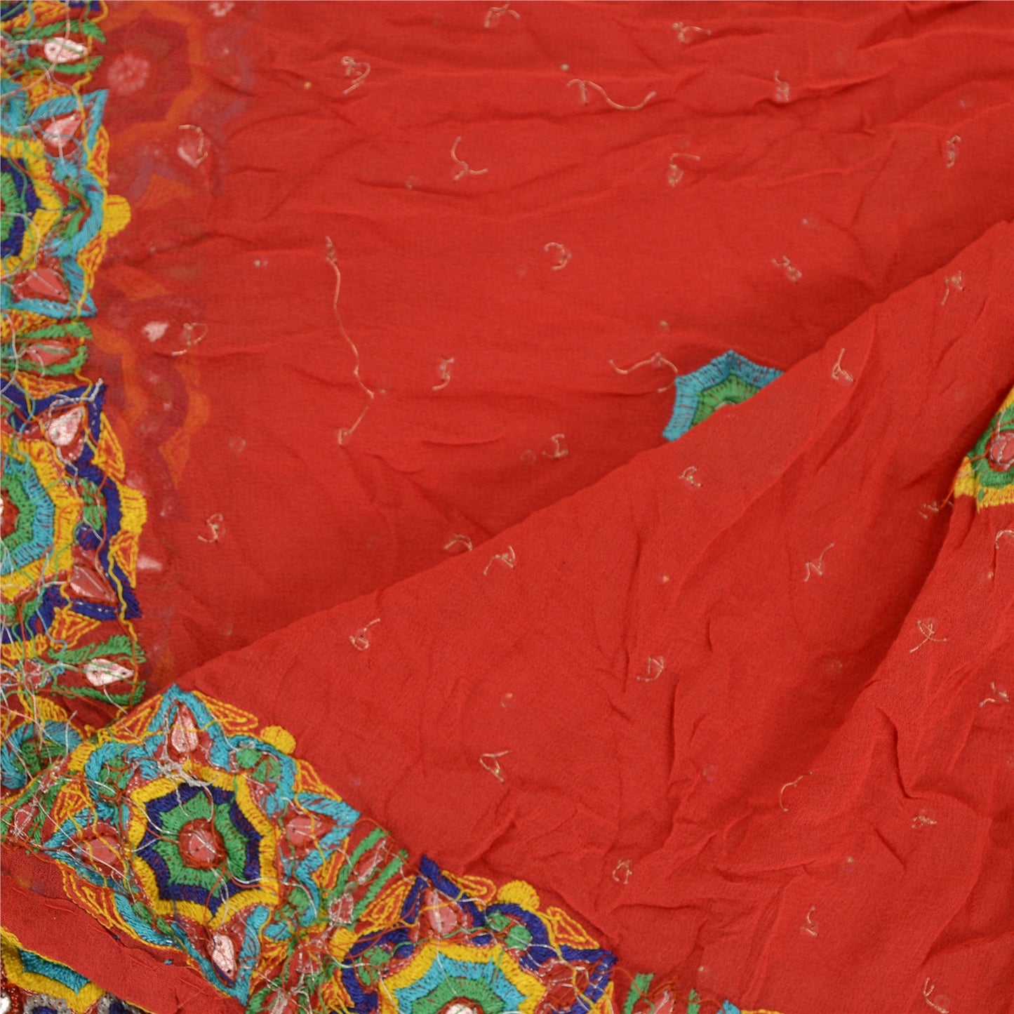 Sanskriti Vintage Dupatta Long Stole Georgette Coral Hand Beaded Wrap Scarves