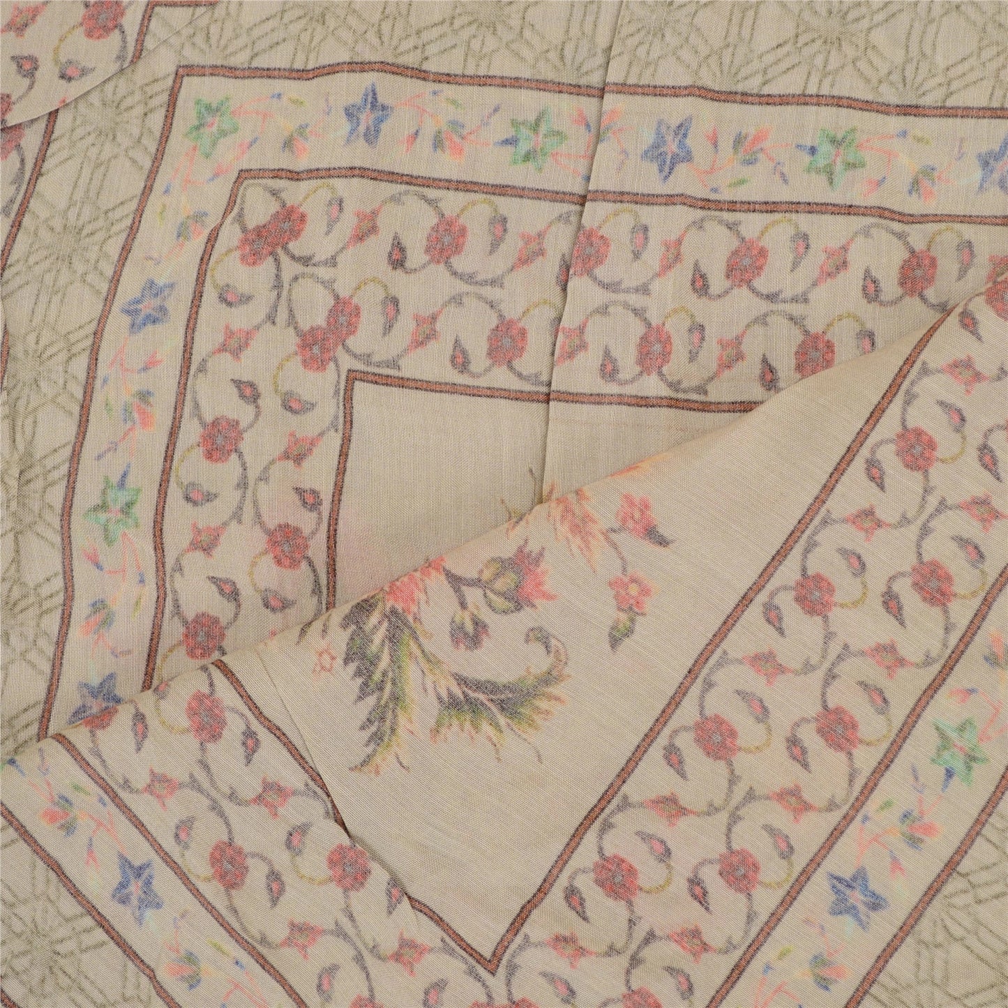 Sanskriti Vintage Dupatta Long Stole Blend Silk Olive Green Printed Wrap Hijab