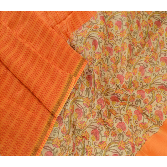 Sanskriti Vintage Dupatta Long Stole Chanderi Orange Veil Printede Wrap tørklæder