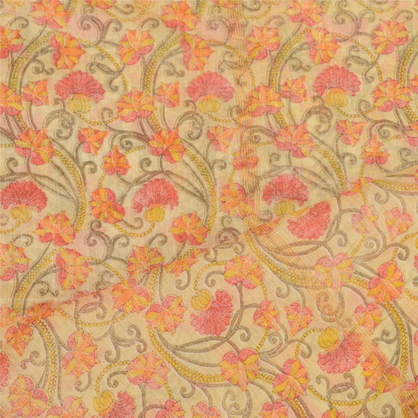 Sanskriti Vintage Dupatta Long Stole Chanderi Orange Veil Printed Wrap Scarves