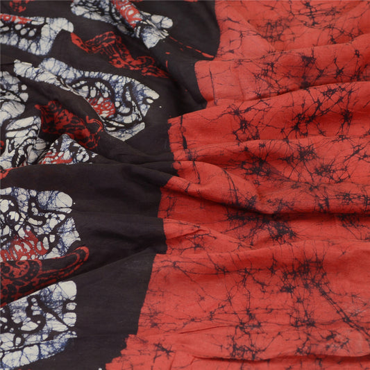 Sanskriti Vintage Dupatta Long Stole Pure Cotton Hijab Red Batik Work Scarves