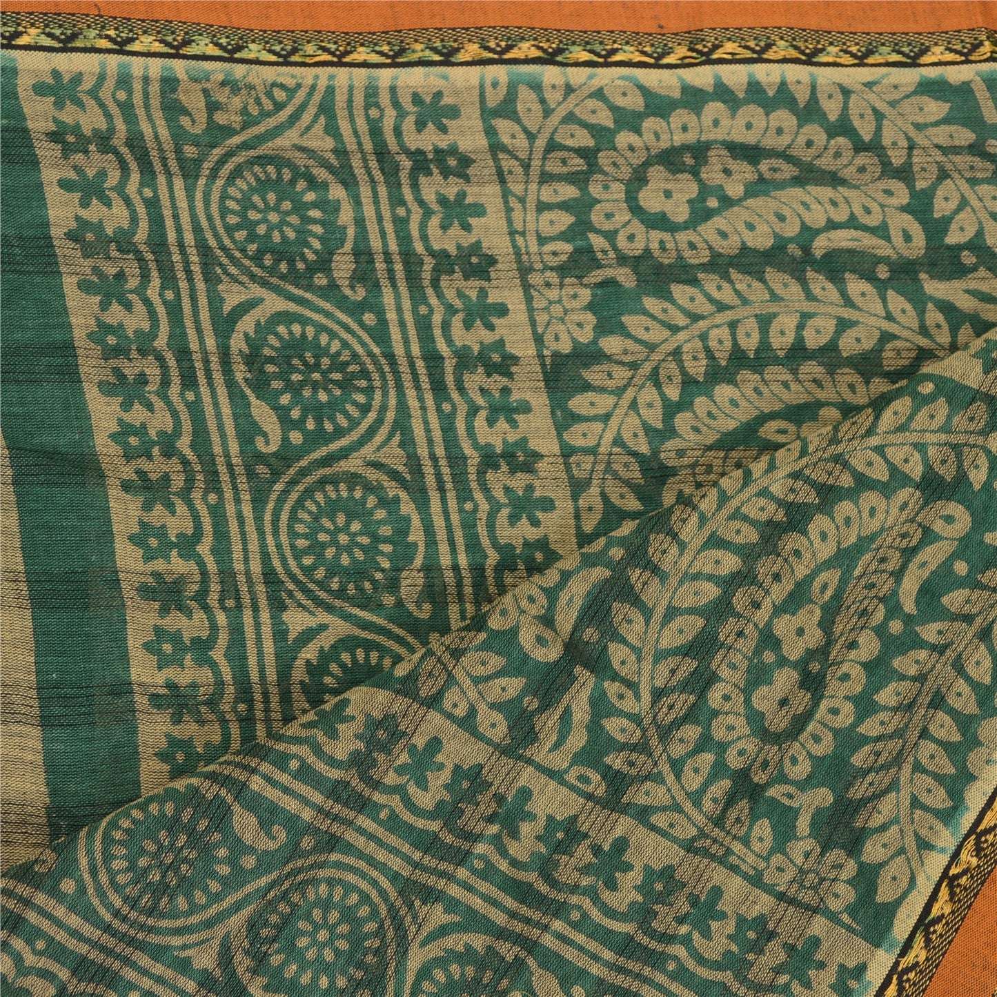 Sanskriti Vintage Dupatta Long Stole Cotton Green Hijab Printed Wrap Scarves