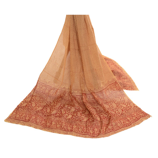 Sanskriti Vintage Dupatta Long Stole Pure Cotton Cream Block Printed Scarves