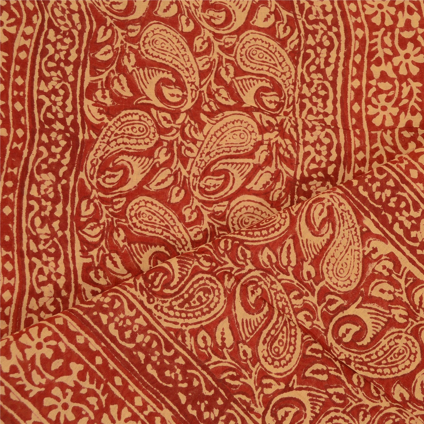 Sanskriti Vintage Dupatta Long Stole Pure Cotton Cream Block Printed Scarves