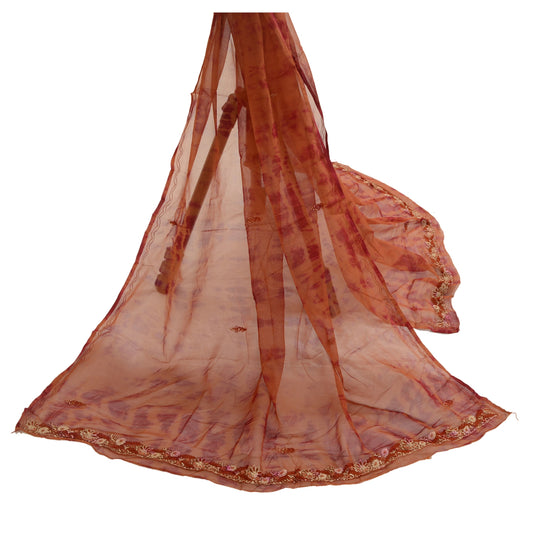 Sanskriti Vintage Dupatta Long Stole Pure Chiffon Silk Hand Beaded Tie-Dye Veil