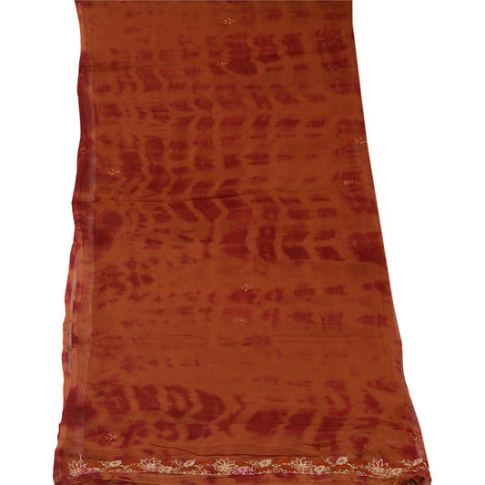 Sanskriti Vintage Dupatta Long Stole Pure Chiffon Silk Hand Beaded Tie-Dye Veil